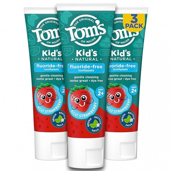 Tom's of Maine Fluoride-Free Children's Toothpaste, Silly Strawberry, 145 ml (Pack of 3)