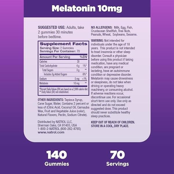 Natrol 10mg Melatonin Gummies, 140 Strawberry-Flavored Gummies, 70 Day Supply