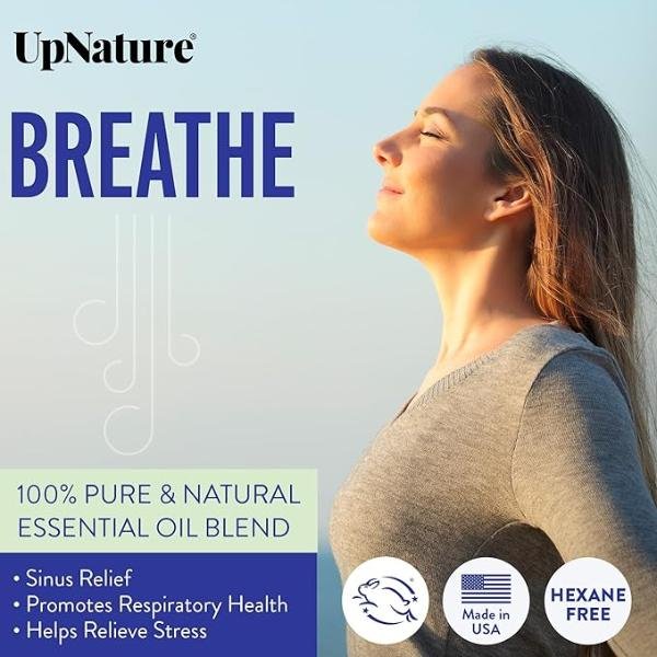 UpNature Breathe Essential Oil Blend - Aromatherapy for Sinus, Allergy, and Cough Relief, 60 ml