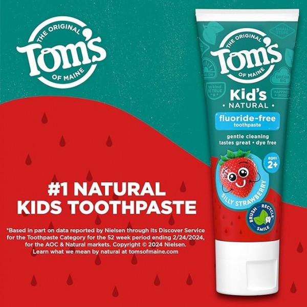 Toms of Maine Fluoride-Free Childrens Toothpaste, Silly Strawberry, 145 ml (Pack of 3)