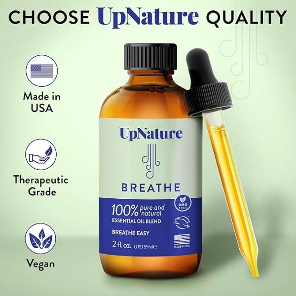 UpNature Breathe Essential Oil Blend - Aromatherapy for Sinus, Allergy, and Cough Relief, 60 ml