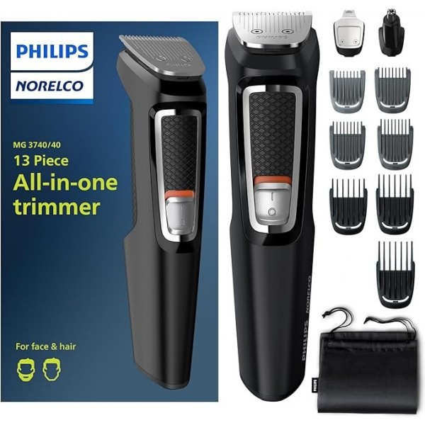 Philips Norelco Multi Groomer All-in-One Trimmer Series 3000, 13-Piece Grooming Kit, MG3740/40