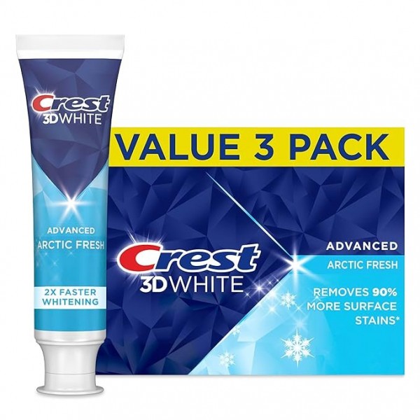 Crest 3D White Advanced Teeth Whitening Toothpaste, Arctic Fresh, 93 ml (Pack of 3)