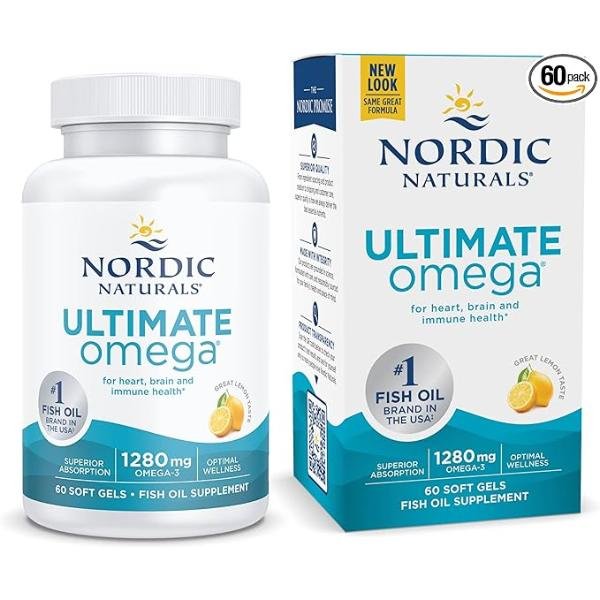 Nordic Naturals Ultimate Omega, Lemon Flavor – 60 Soft Gels, 1280 mg Omega-3 – High-Potency Fish Oil with EPA & DHA, 30 Servings