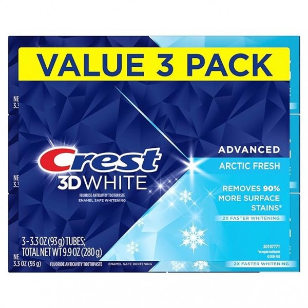 Crest 3D White Advanced Teeth Whitening Toothpaste, Arctic Fresh, 93 ml (Pack of 3)