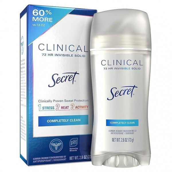 Secret Clinical Strength Antiperspirant and Deodorant for Women, Invisible Solid, Completely Clean, 75 ml