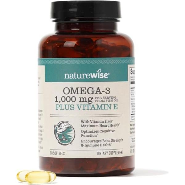 NatureWise Extra-Strength Omega 3 Fish Oil – 1000mg, 60 Softgels, Lemon Flavor