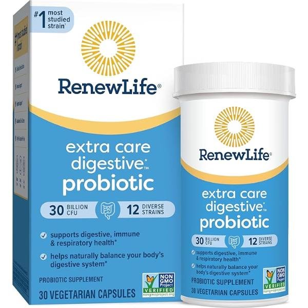 Renew Life Extra Care Digestive Probiotic Capsules – 30 Billion CFU, 30 Count