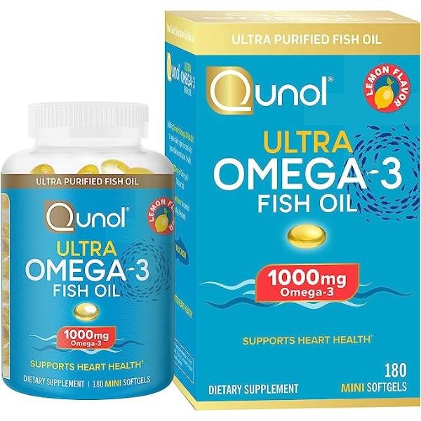 Qunol Fish Oil Omega 3 Mini Softgels – 1000mg, 180 Count, Lemon Flavor