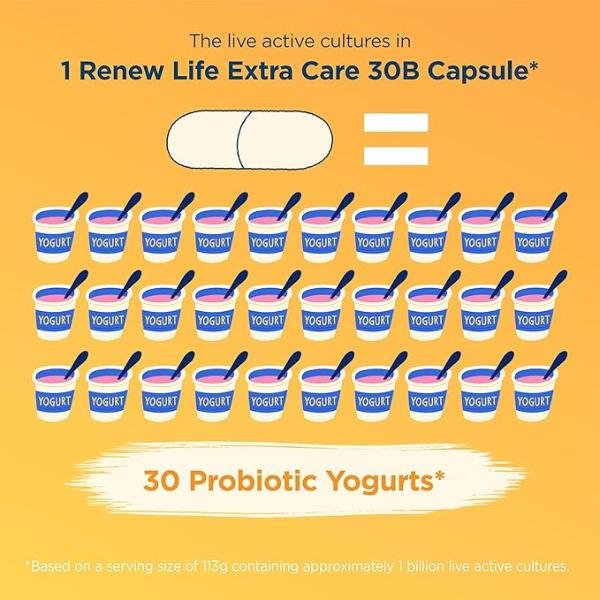 Renew Life Extra Care Digestive Probiotic Capsules – 30 Billion CFU, 30 Count