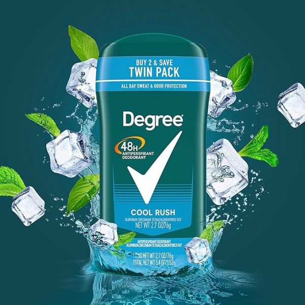 Degree Men Original Antiperspirant Deodorant, Cool Rush, 48-Hour Protection, 76 ml, Pack of 2