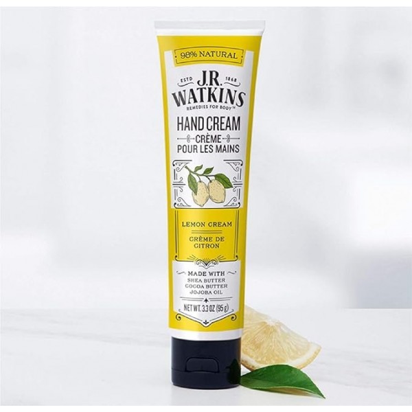 J.R. Watkins Natural Moisturizing Hand Cream, Lemon Cream, 3.3 oz