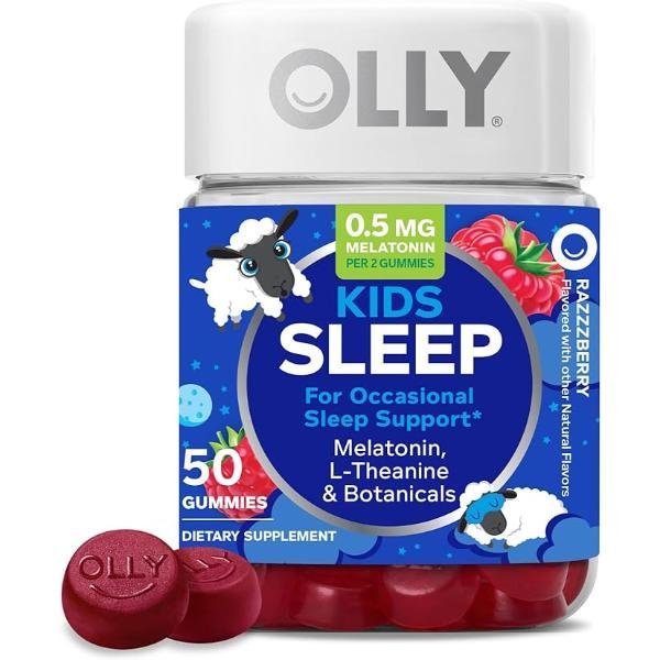 OLLY Kids Sleep Gummy, 0.5mg Melatonin, L-Theanine, Chamomile, Lemon Balm, 50 Count