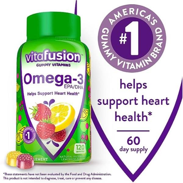 Vitafusion Omega-3 Gummy Vitamins – Berry Lemonade Flavor, 120 Count