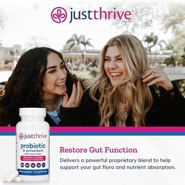 Just Thrive Probiotic & Antioxidant - Spore-Based Digestive and Immune Support, Gluten Free, 30 Capsules