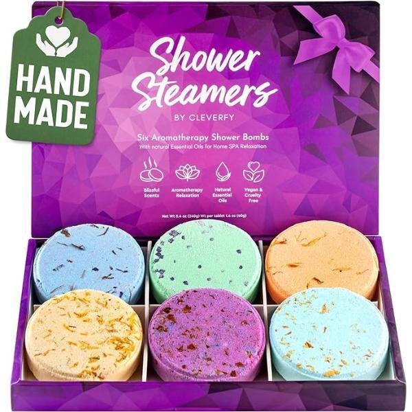 Cleverfy Shower Steamers Aromatherapy - Variety Pack of 6 with Essential Oils, Purple Set