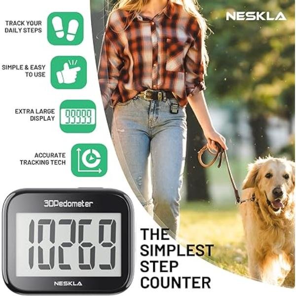 3D Pedometer for Walking with Large Display, Step Counter with Clip & Lanyard