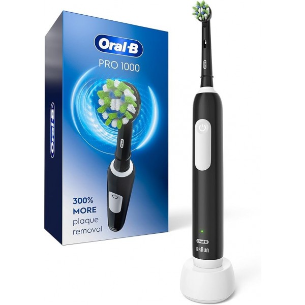 Oral-B Pro 1000 Rechargeable Electric Toothbrush, Black with Pressure Sensor, 3 Modes