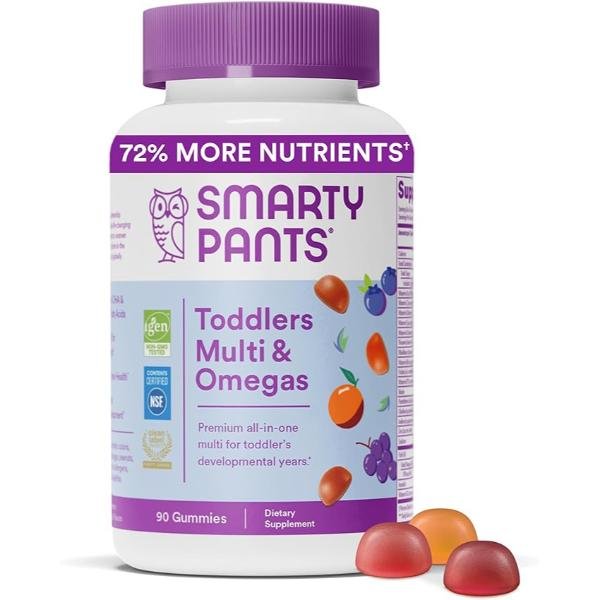 SmartyPants Toddler Multivitamin Gummies Omega 3 Fish Oil Vitamins D3 C B12 B6 Zinc Support 90 Count