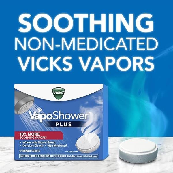 Vicks VapoShower Plus Shower Steamers, Eucalyptus & Menthol Scent, 12 Count