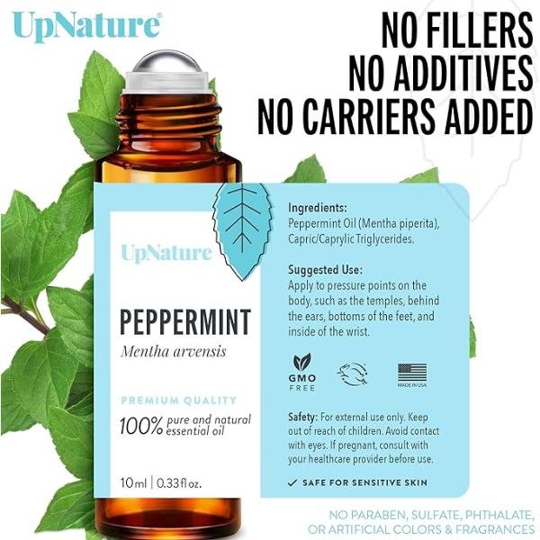 UpNature Peppermint Essential Oil Roll On - Pregnancy Nausea Relief, 10 ml